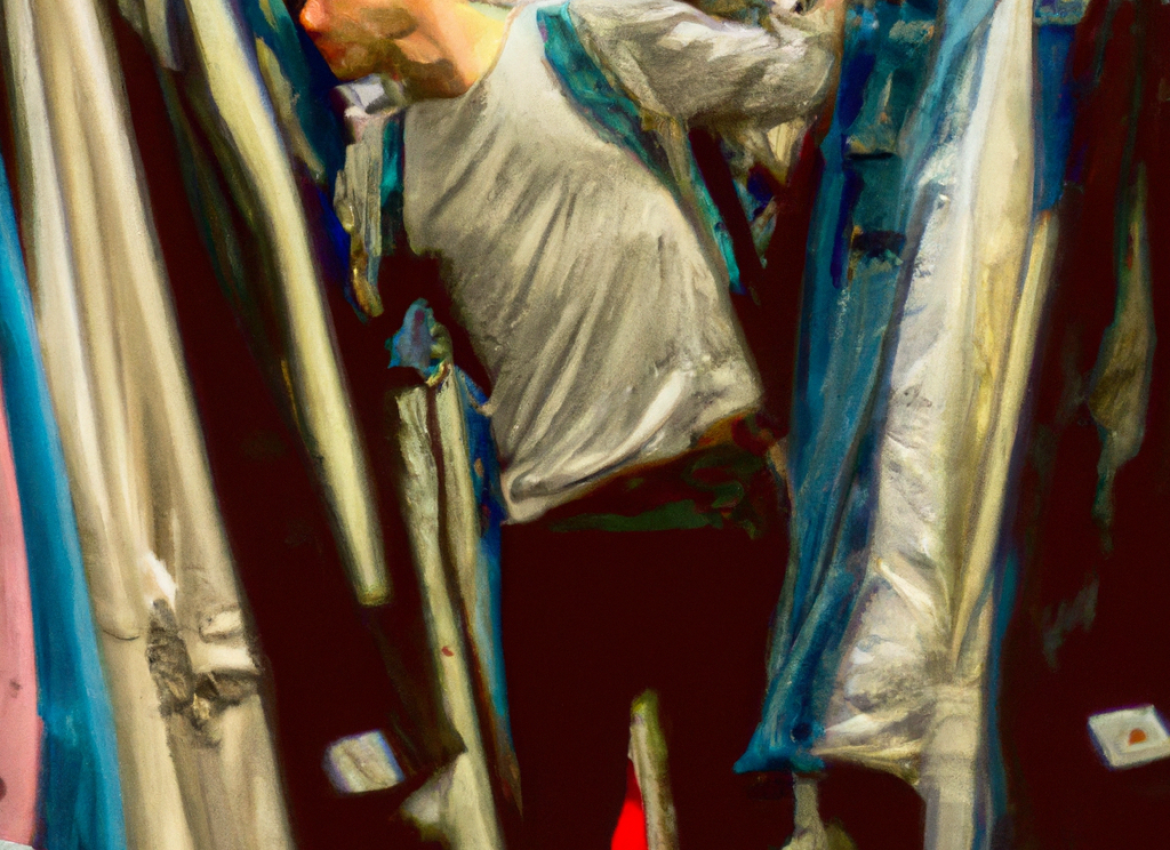 DALL·E 2023-06-16 09.42.34 - digital art of a skinny male actively looking through racks of clothing in a thrift store